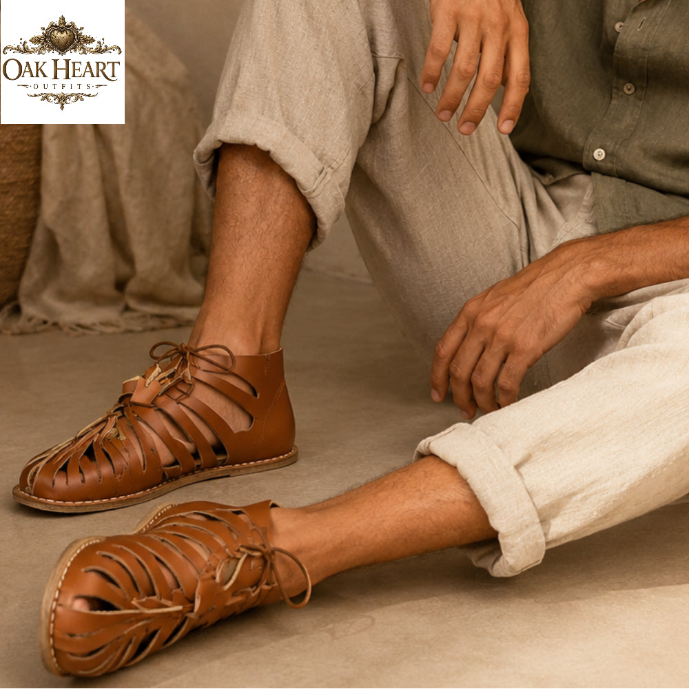 Handcrafted Roman Gladiator Sandals for Men | Brown Leather Lace-Up Summer Sandals |