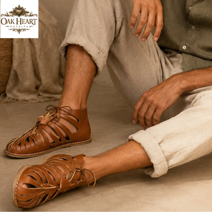Handcrafted Roman Gladiator Sandals for Men | Brown Leather Lace-Up Summer Sandals |