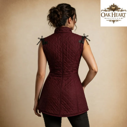 Women's Medieval Quilted Gambeson Vest | Burgundy Padded Armor Vest | LARP Ren Faire Costume