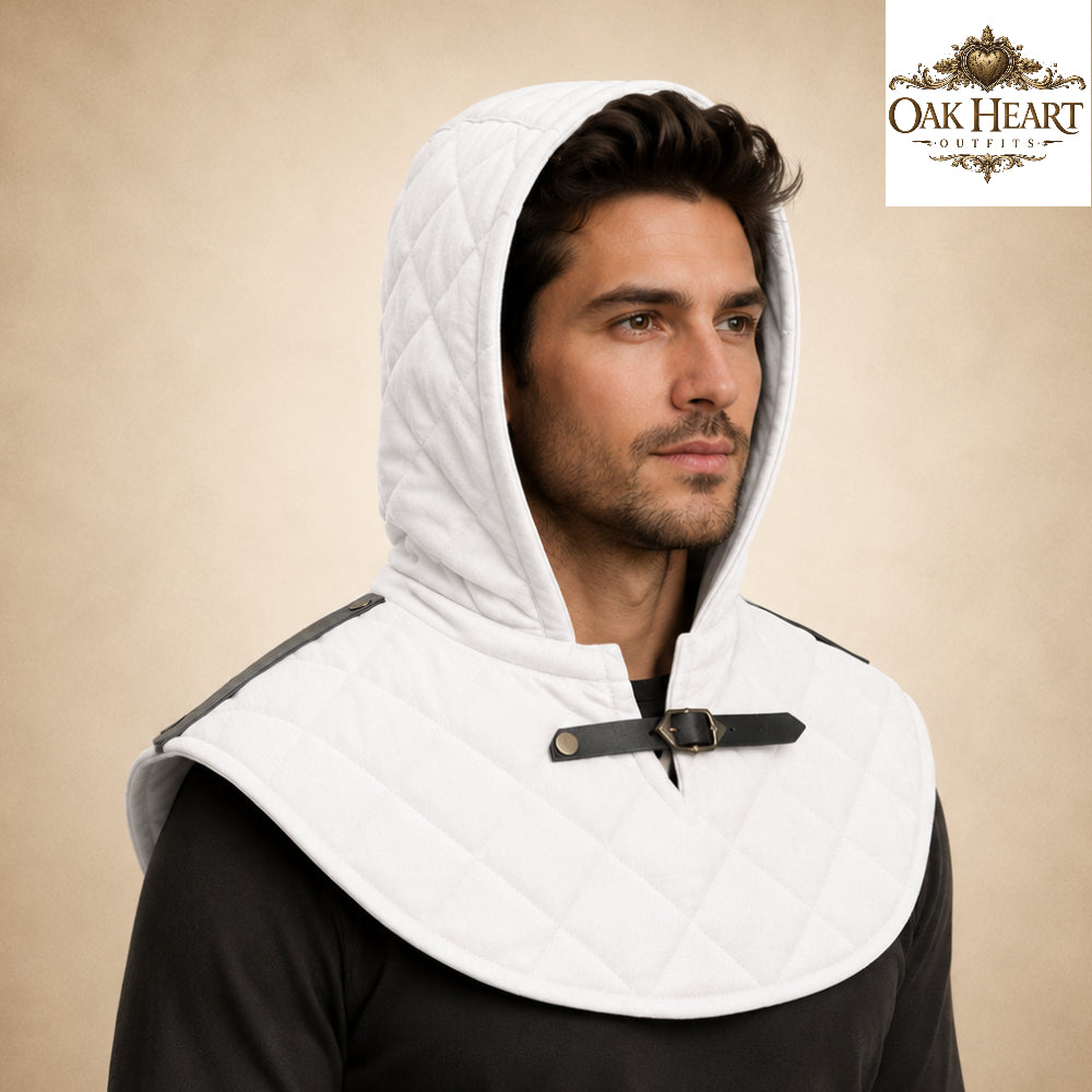 Renaissance Cotton Hood | Medieval Quilted Hooded Collar for LARP, Cosplay & Ren Faire