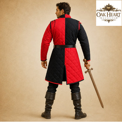 Templar Red & Black Gambeson – Historical Reenactment Armor Coat