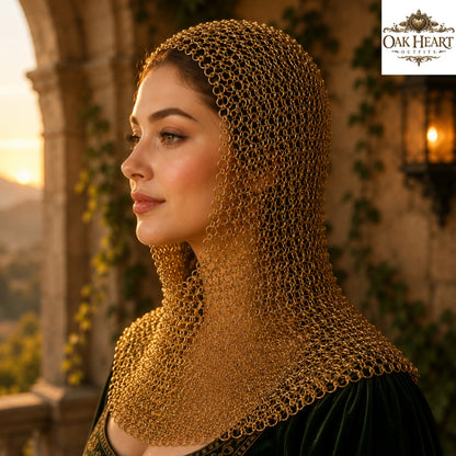 Brass Chainmail Coif Hood, Medieval Chainmail Armor, Renaissance