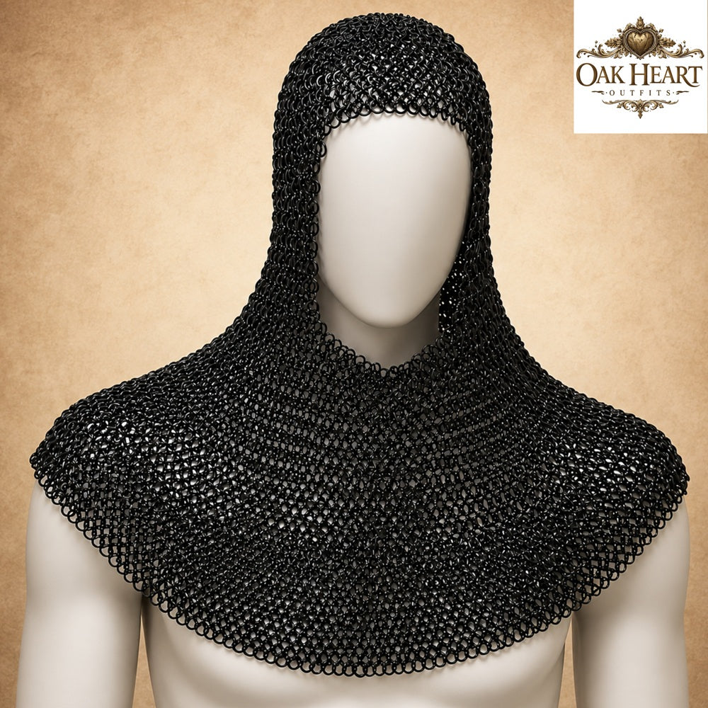 Medieval Chainmail Haubergeon 9mm Flat Riveted & Solid Ring Hauberk