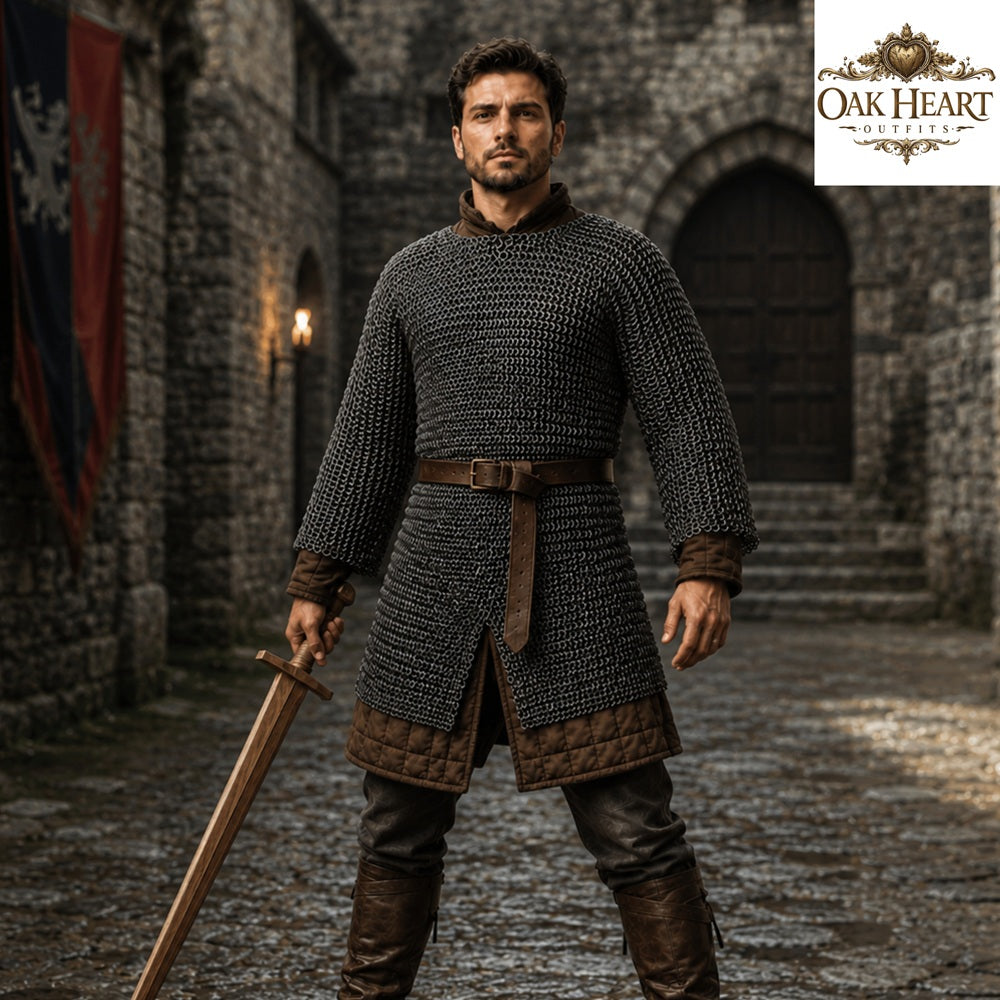 Titanium Chainmail Hauberk – 9mm Flat Ring Dome Riveted Shirt, Lightweight Medieval Armor for LARP & SCA