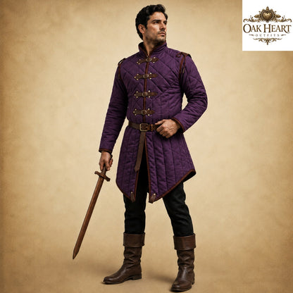 Medieval Gambeson Jacket | Quilted Cotton Aketon with Leather Trim