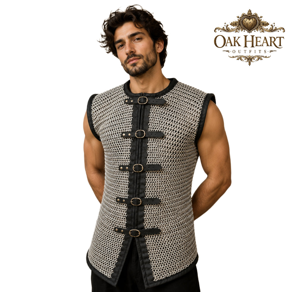 Riveted Aluminum Chainmail Haubergeon – 10mm Flat Ring Medieval Chain Mail Armor Shirt