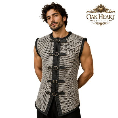 Riveted Aluminum Chainmail Haubergeon – 10mm Flat Ring Medieval Chain Mail Armor Shirt