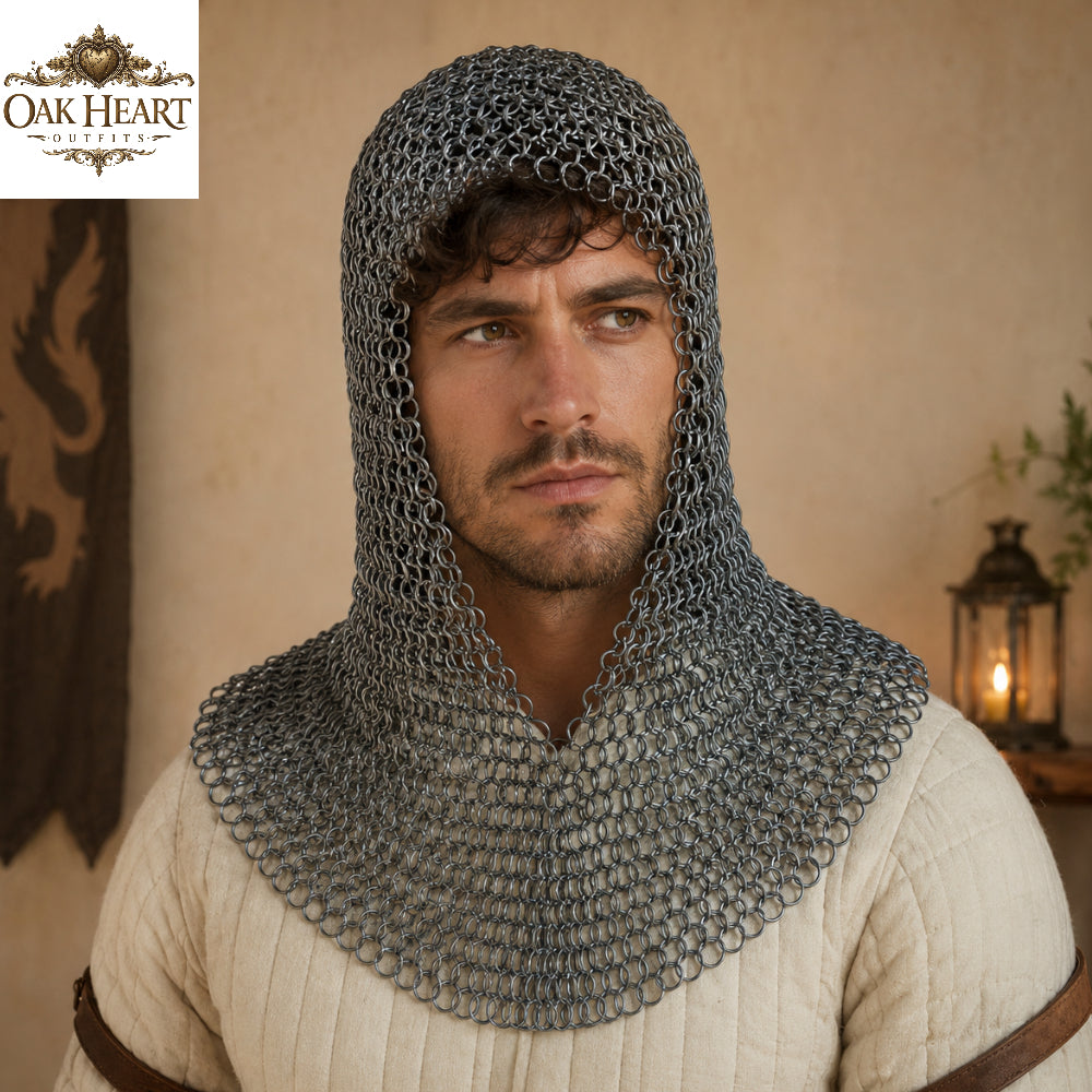 Medieval Chainmail Coif Hood – Butted 9mm Mild Steel Chainmail, Viking Armor