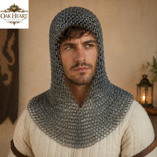 Medieval Chainmail Coif Hood – Butted 9mm Mild Steel Chainmail, Viking Armor