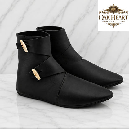 Ravenhold Medieval Leather Ankle Boots – Viking LARP Shoes, Renaissance Faire
