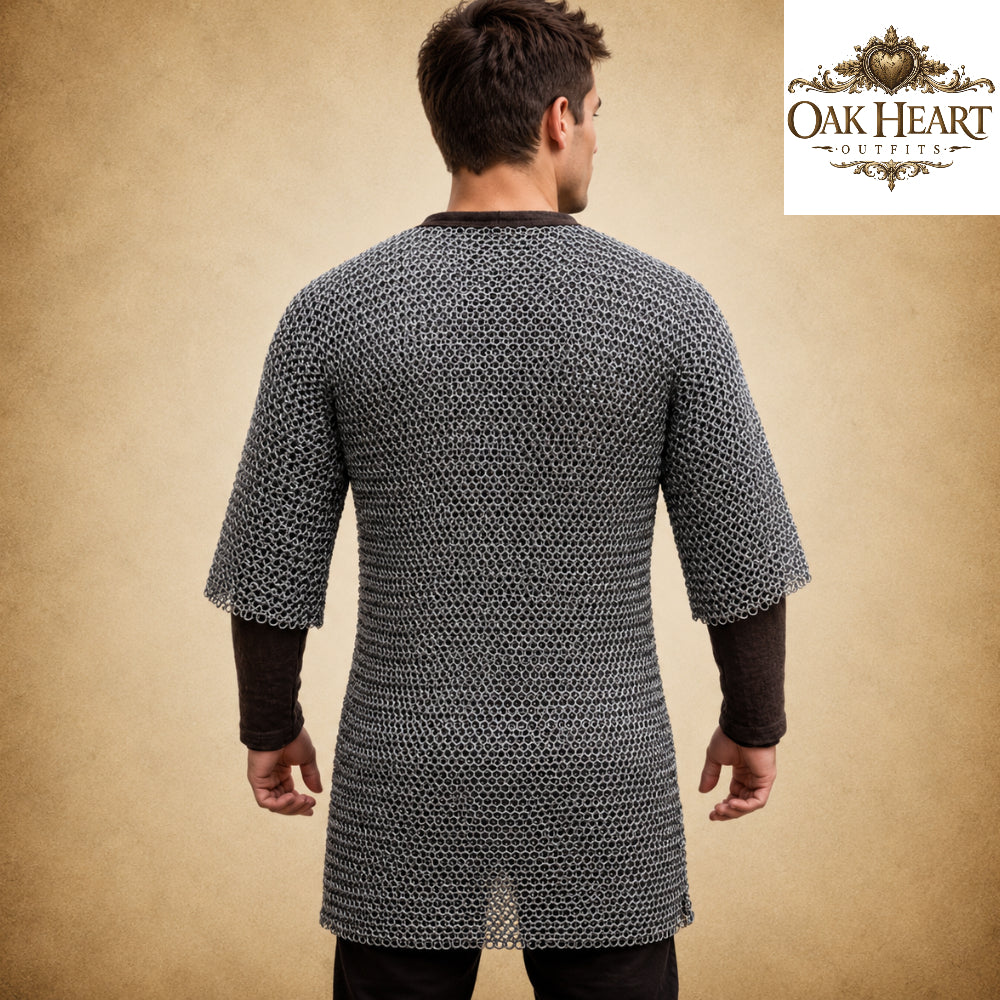 Medieval Stainless Steel Chainmail Armor Shirt – 9mm Riveted Rings Half Sleeve Tunic
