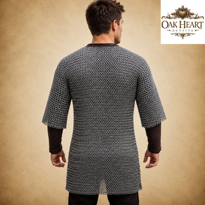 Medieval Stainless Steel Chainmail Armor Shirt – 9mm Riveted Rings Half Sleeve Tunic