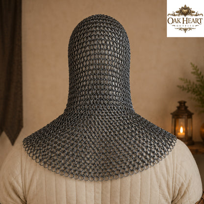 Medieval Chainmail Coif Hood – Butted 9mm Mild Steel Chainmail, Viking Armor
