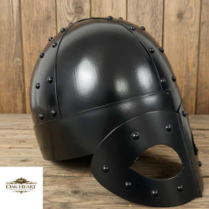 Viking Mask Helmet – Black 18 Gauge Steel Warrior Helm for LARP & Cosplay –  Stand