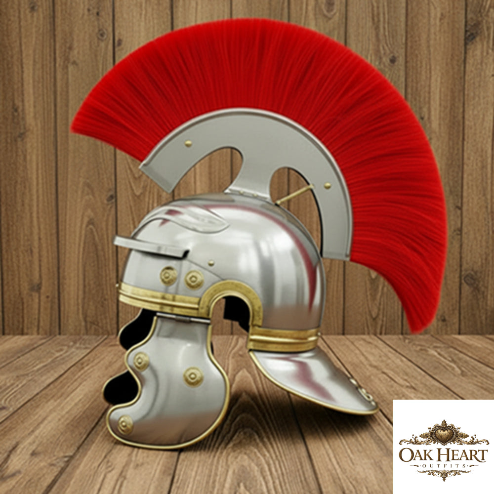 Roman Centurion Helmet with Red Plume & Wooden Stand