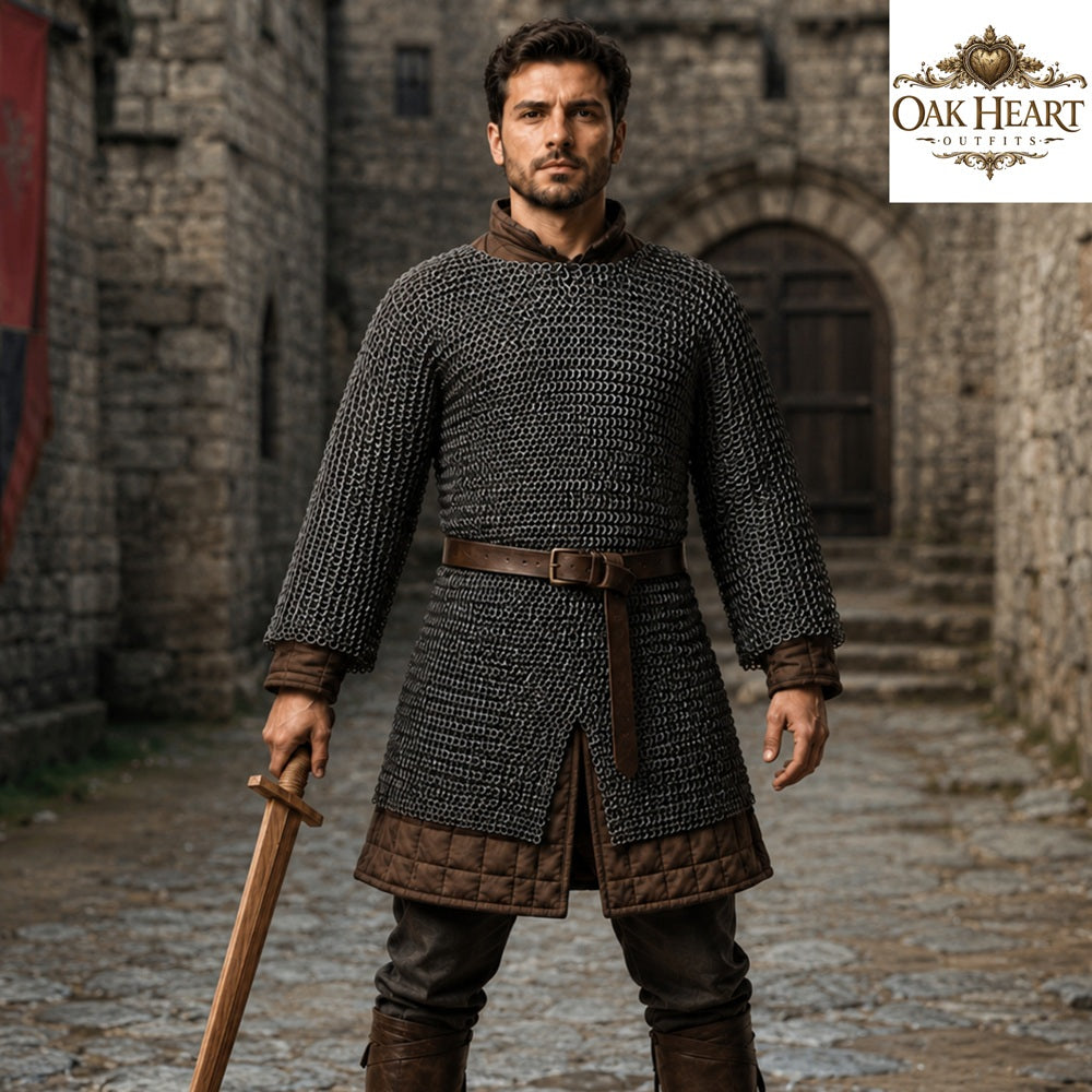 Titanium Chainmail Hauberk – 9mm Flat Ring Dome Riveted Shirt, Lightweight Medieval Armor for LARP & SCA