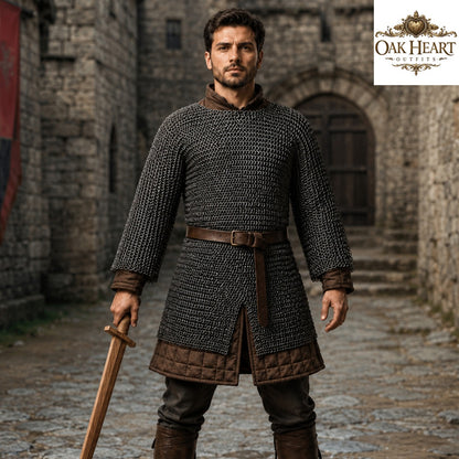 Titanium Chainmail Hauberk – 9mm Flat Ring Dome Riveted Shirt, Lightweight Medieval Armor for LARP & SCA