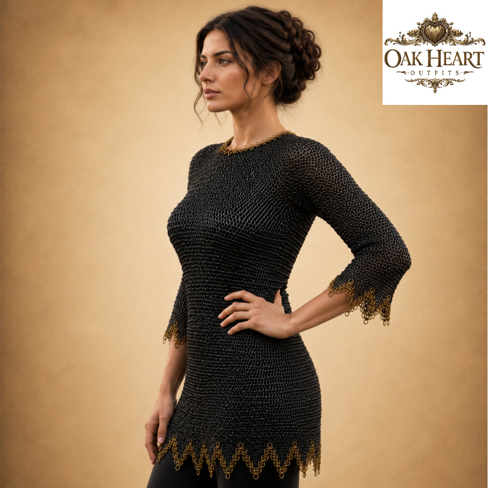 Medieval Riveted Chainmail Shirt – 9mm Flat Rings with Brass Detail