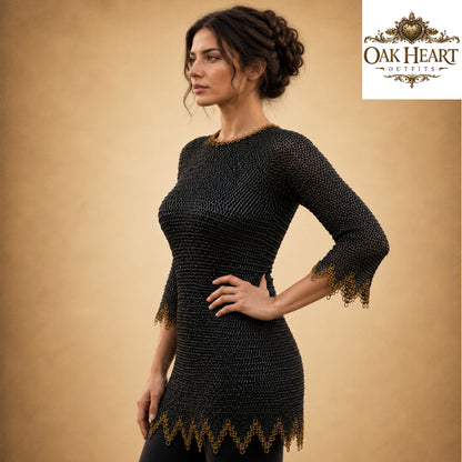 Medieval Riveted Chainmail Shirt – 9mm Flat Rings with Brass Detail