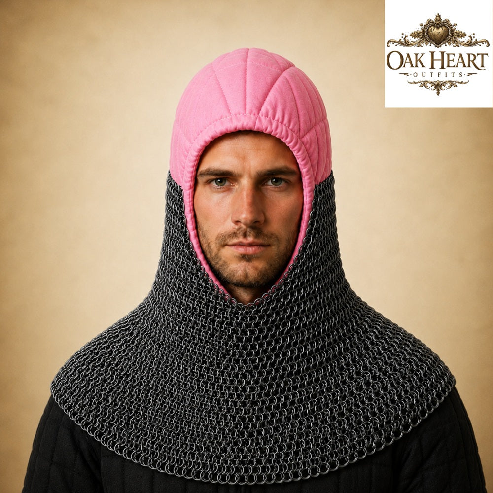 HMB Buhurt Chainmail Coif - Riveted Mild Steel Armor Hood with Padded Arming Cap
