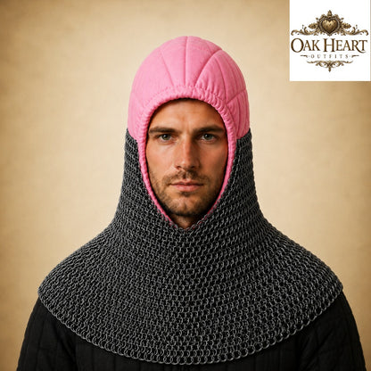 HMB Buhurt Chainmail Coif - Riveted Mild Steel Armor Hood with Padded Arming Cap