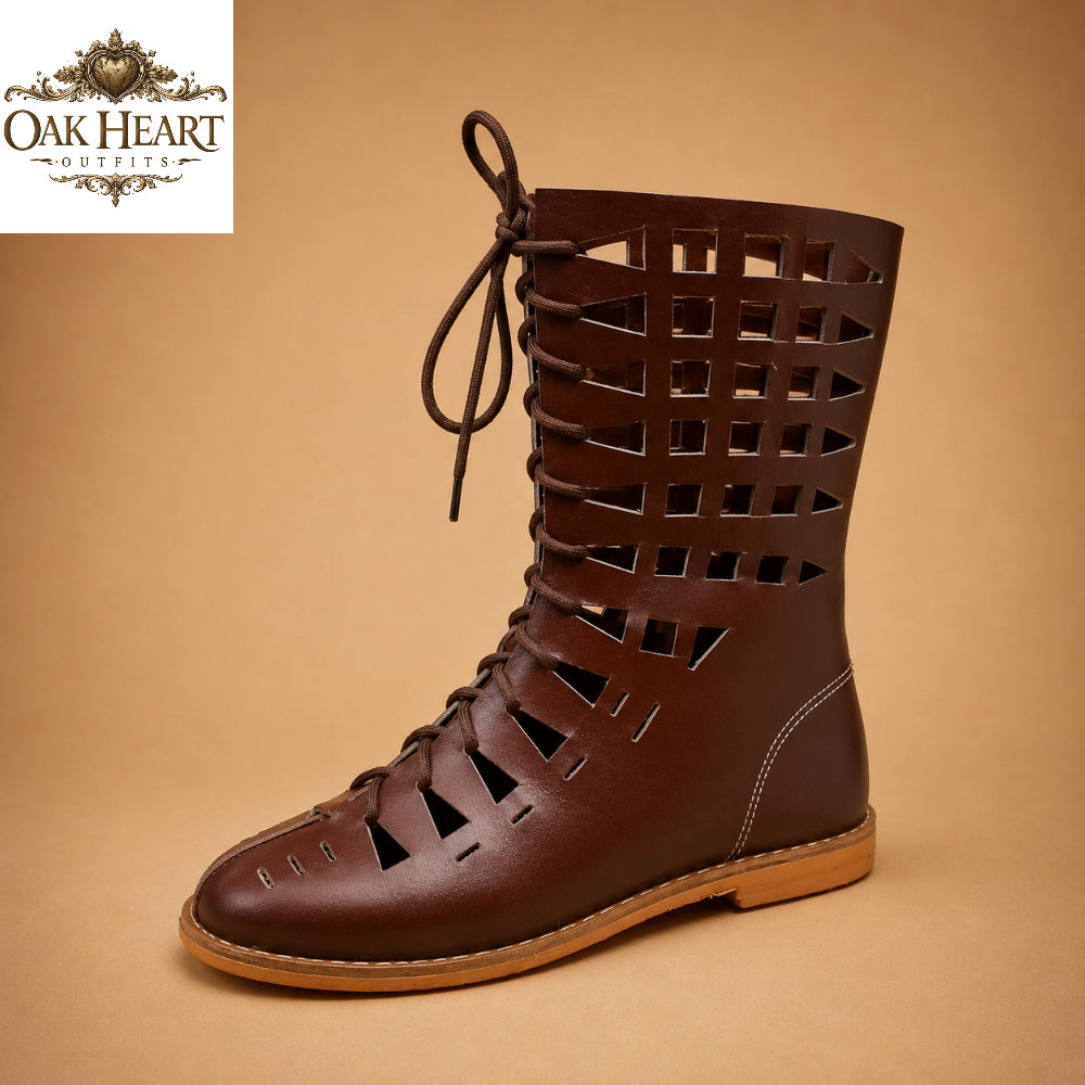 Brown Leather Lace-Up Caligae Sandals  LARP & Reenactment Shoes