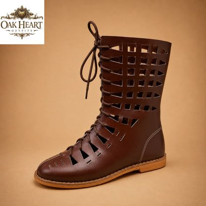 Brown Leather Lace-Up Caligae Sandals  LARP & Reenactment Shoes