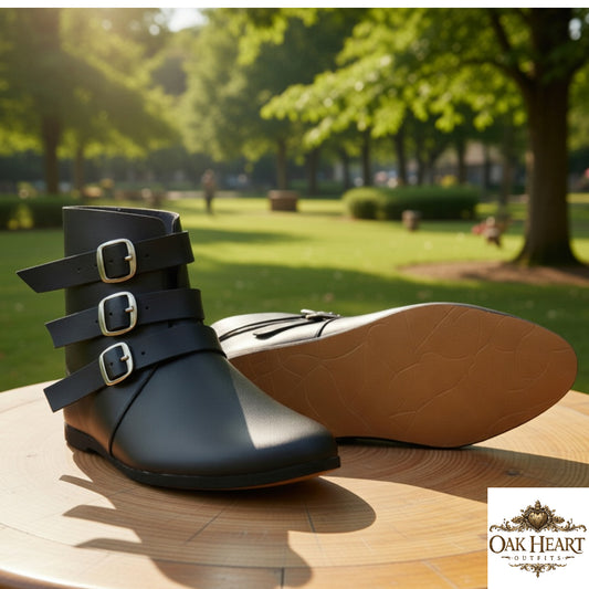 Renaissance Buckled Leather Boots – Medieval LARP Costume Footwear
