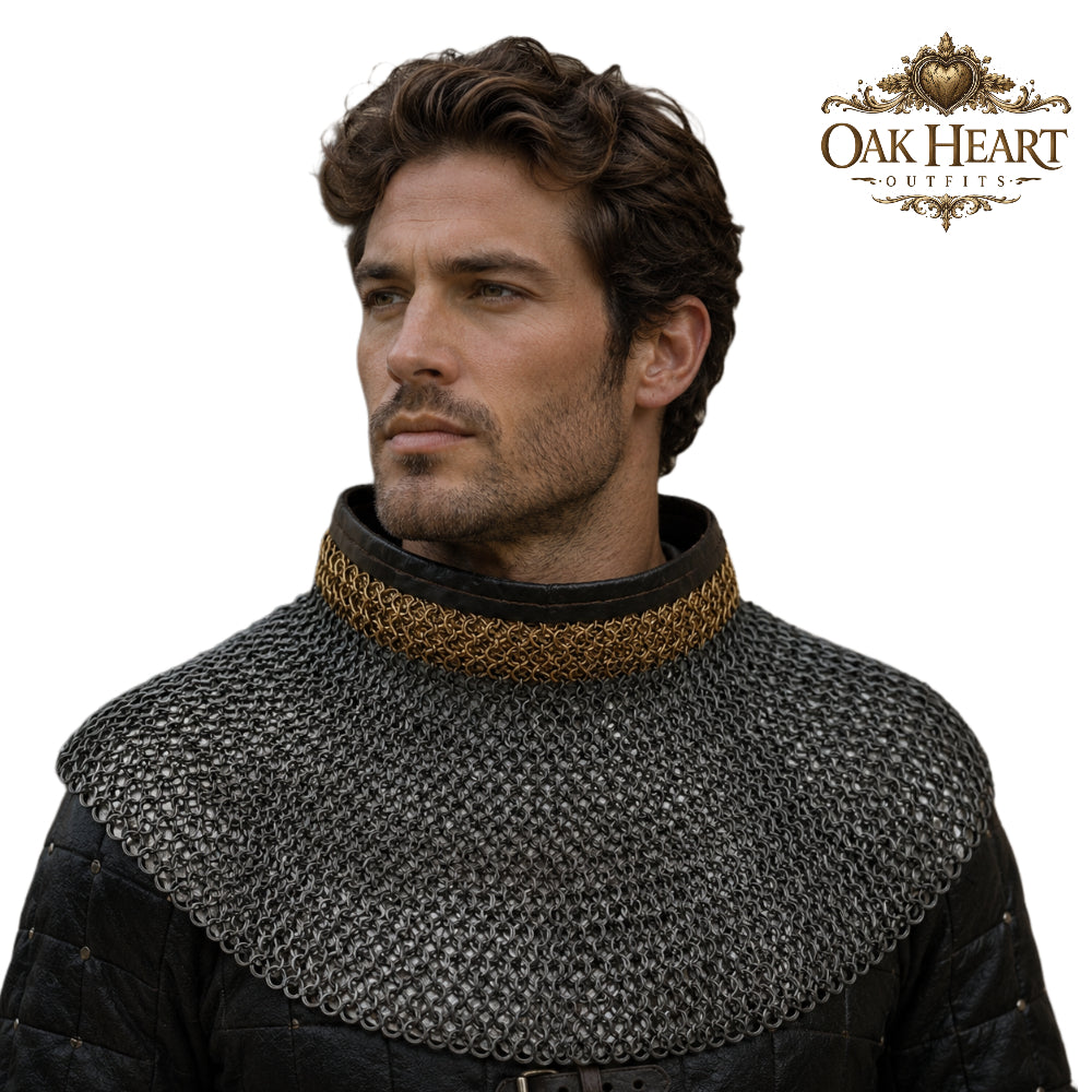 Medieval Chainmail Collar – 9mm Flat Riveted Rings with Washers, LARP Gorget