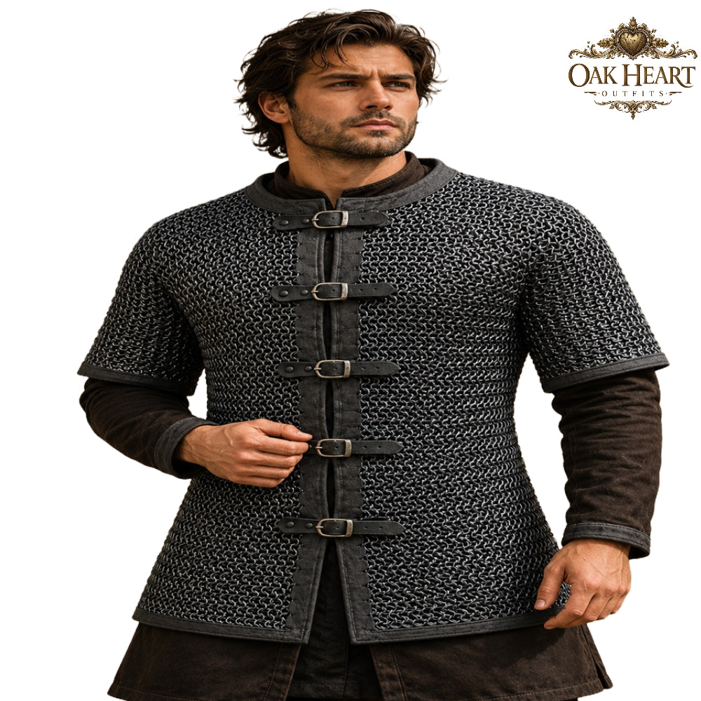 Medieval Aluminum Chainmail Hauberk – Dark Gray 9mm Riveted Armor Shirt for LARP, Cosplay & Reenactment