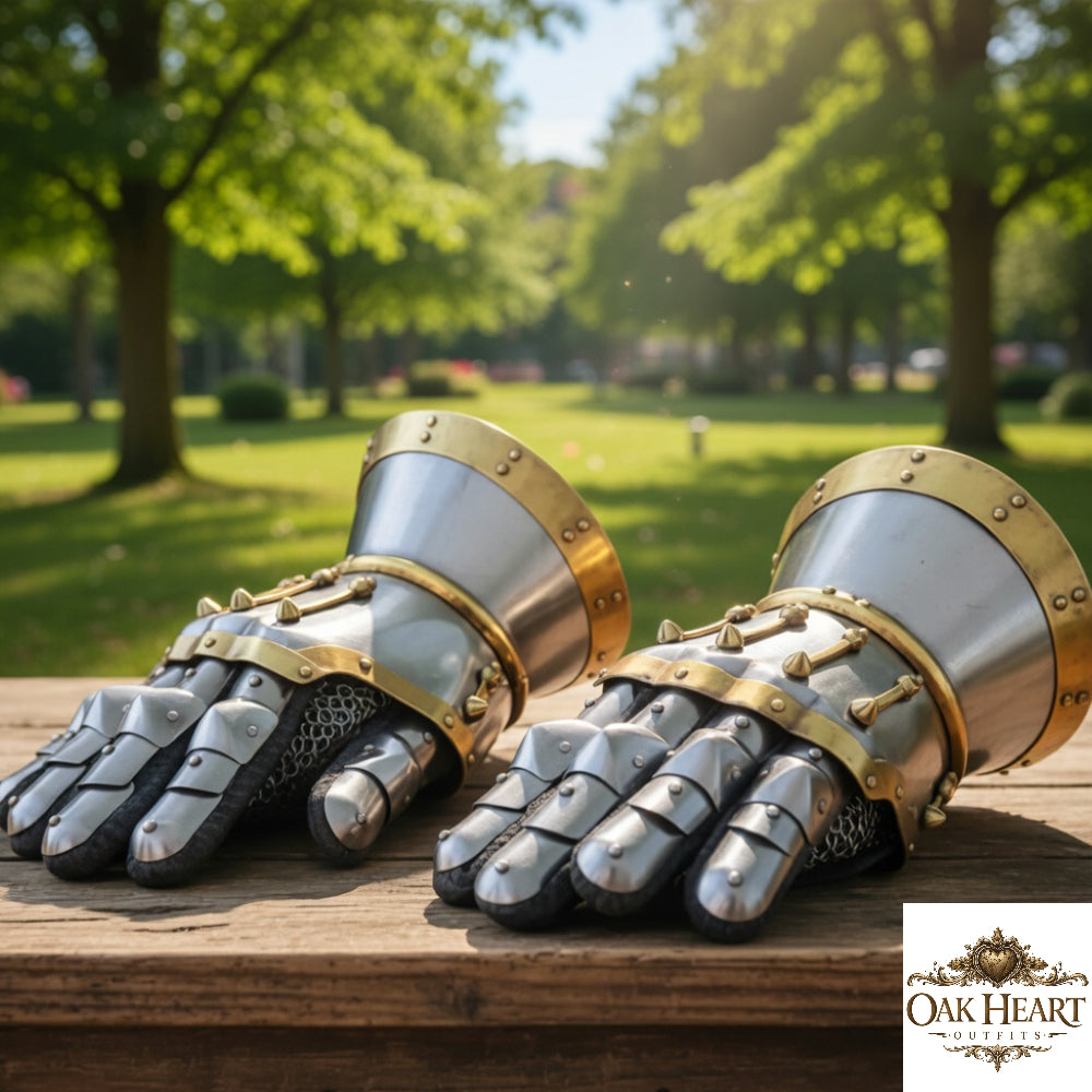 Medieval Armor Gauntlets 16G Steel – SCA Combat Gloves with Leather Lining, LARP Knight Gear