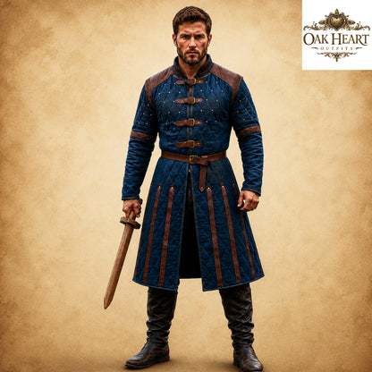 Ren Faire Blue Gambeson Costume for Men – Medieval Padded Armor Jacket,