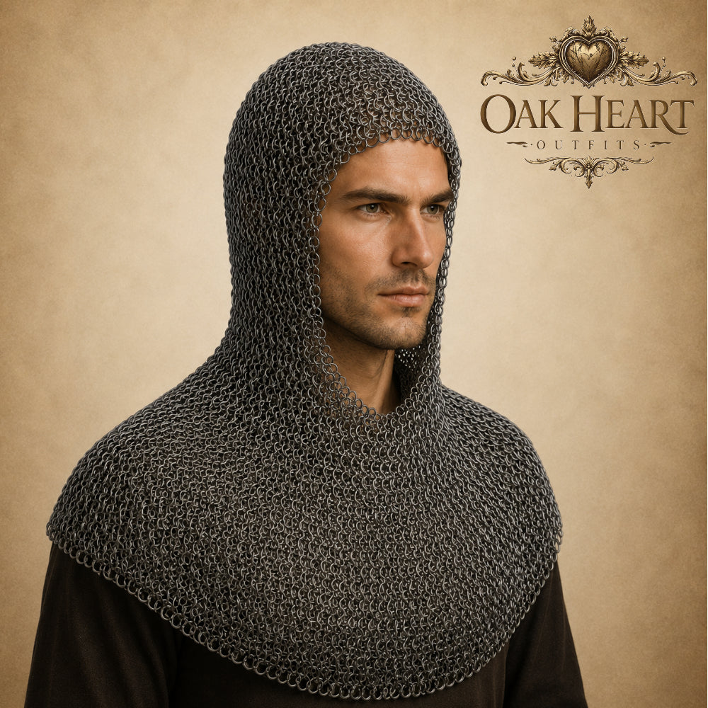 Medieval Knight Chainmail Hood – 9MM Riveted Round Ring Coif