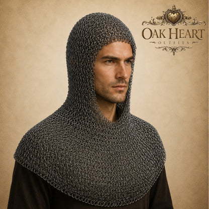 Medieval Knight Chainmail Hood – 9MM Riveted Round Ring Coif