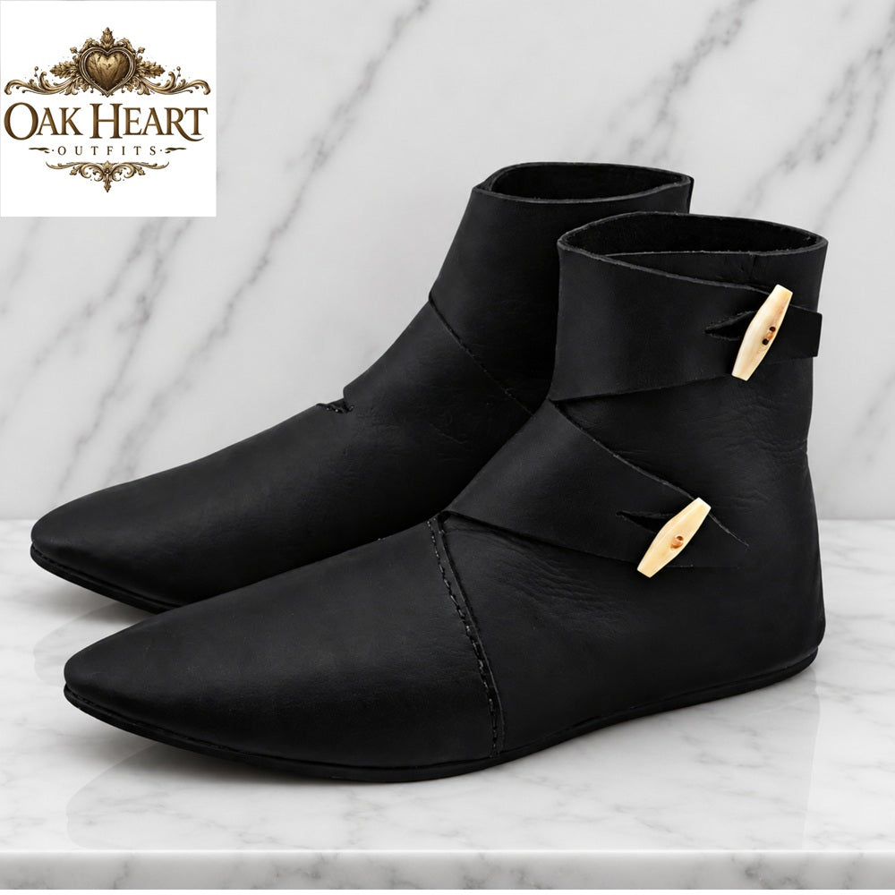 Ravenhold Medieval Leather Ankle Boots – Viking LARP Shoes, Renaissance Faire