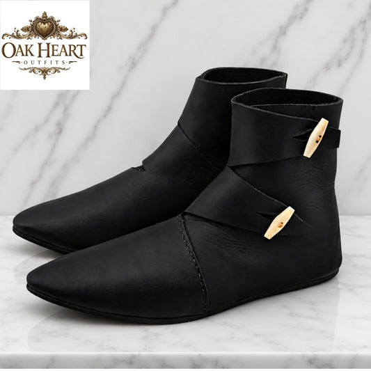 Ravenhold Medieval Leather Ankle Boots – Viking LARP Shoes, Renaissance Faire