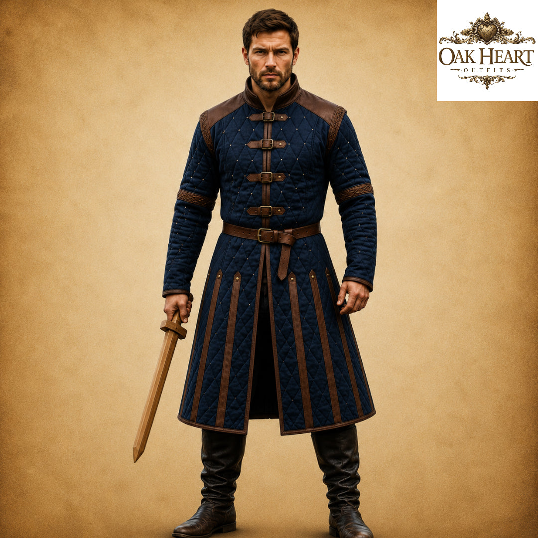 Ren Faire Blue Gambeson Costume for Men – Medieval Padded Armor Jacket,
