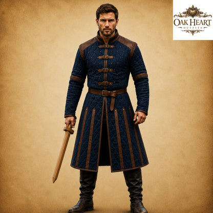 Ren Faire Blue Gambeson Costume for Men – Medieval Padded Armor Jacket,