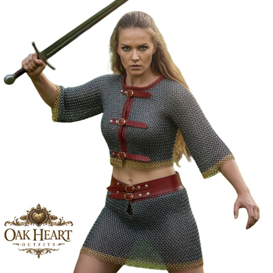 Medieval Chainmail Shirt with Skirt – 8mm Flat Riveted Half Body Armor