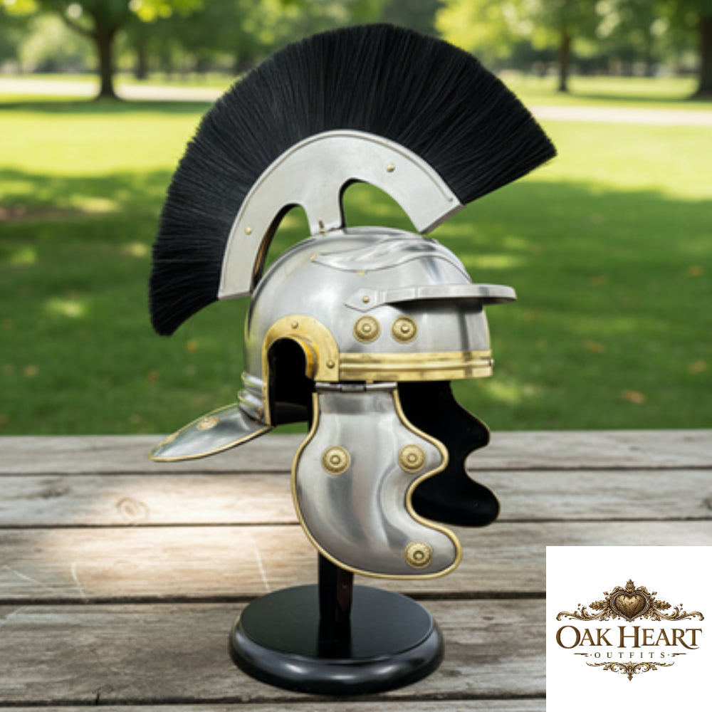 Roman Helmet – Black Horsehair Plume with Stand