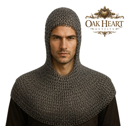 Medieval Knight Chainmail Hood – 9MM Riveted Round Ring Coif