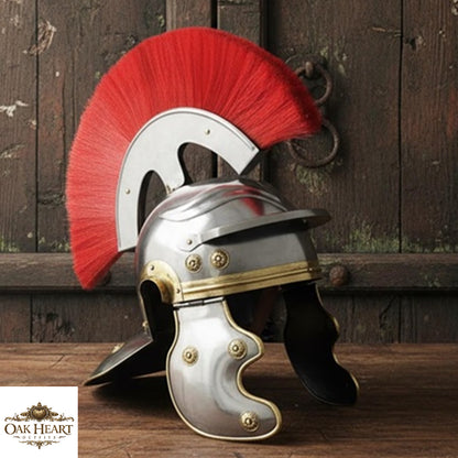 Roman Centurion Helmet with Red Plume & Wooden Stand