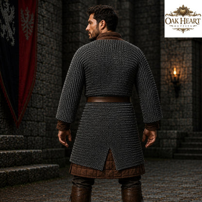 Titanium Chainmail Hauberk – 9mm Flat Ring Dome Riveted Shirt, Lightweight Medieval Armor for LARP & SCA