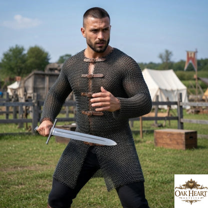 9mm Flat Riveted Chainmail Shirt Medieval Hauberk LARP Reenactment Gear