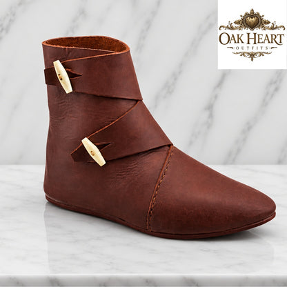 Ravenhold Medieval Leather Ankle Boots – Viking LARP Shoes, Renaissance Faire