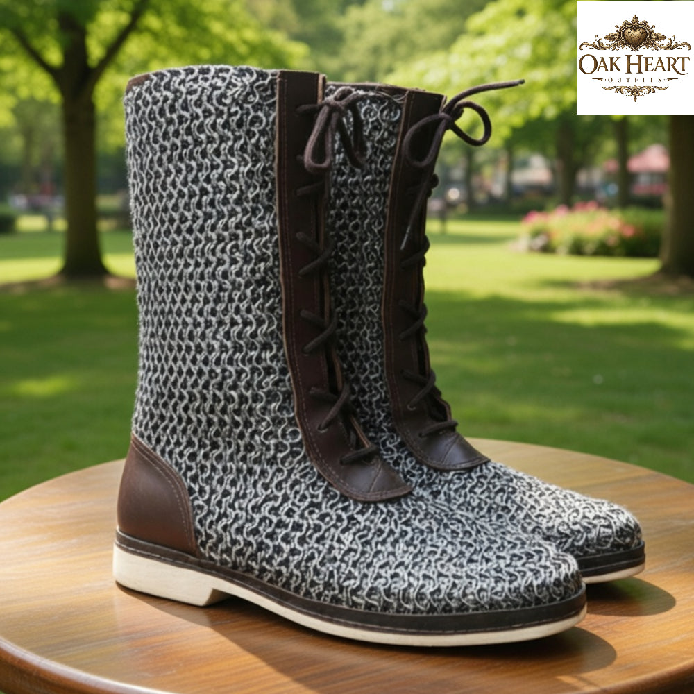 Medieval Leather Boots with Chainmail | Viking Armor Footwear for LARP & Reenactment