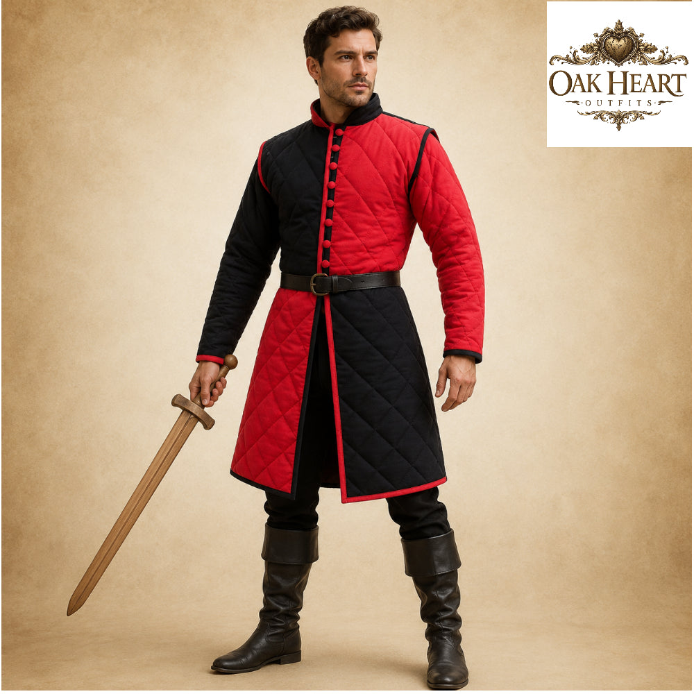 Templar Red & Black Gambeson – Historical Reenactment Armor Coat