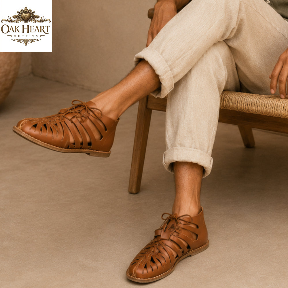 Handcrafted Roman Gladiator Sandals for Men | Brown Leather Lace-Up Summer Sandals |
