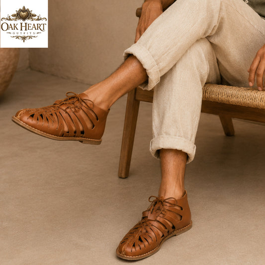 Handcrafted Roman Gladiator Sandals for Men | Brown Leather Lace-Up Summer Sandals |