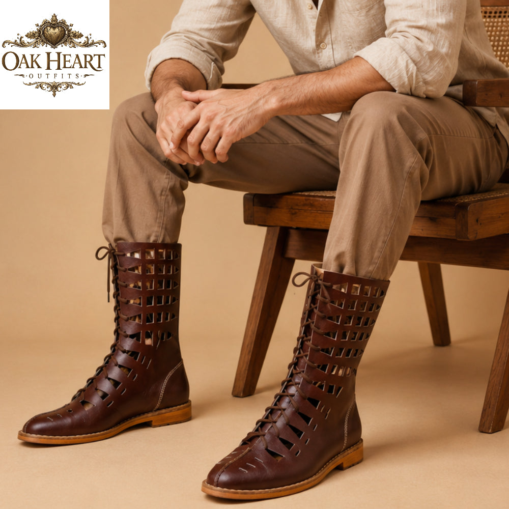 Brown Leather Lace-Up Caligae Sandals  LARP & Reenactment Shoes